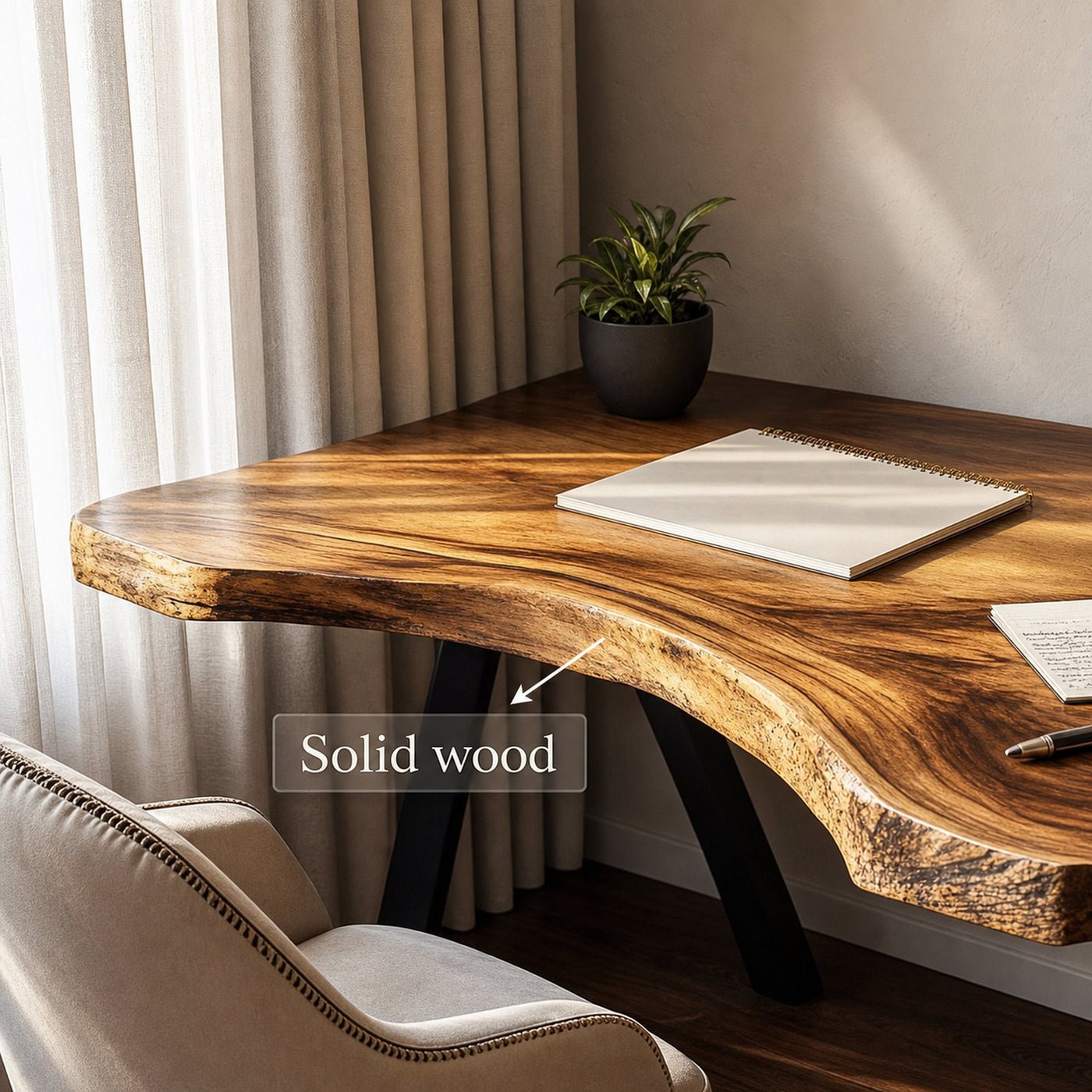 Rustic Live Edge Modern Work Desk Bedroom And Home Office - product view 3