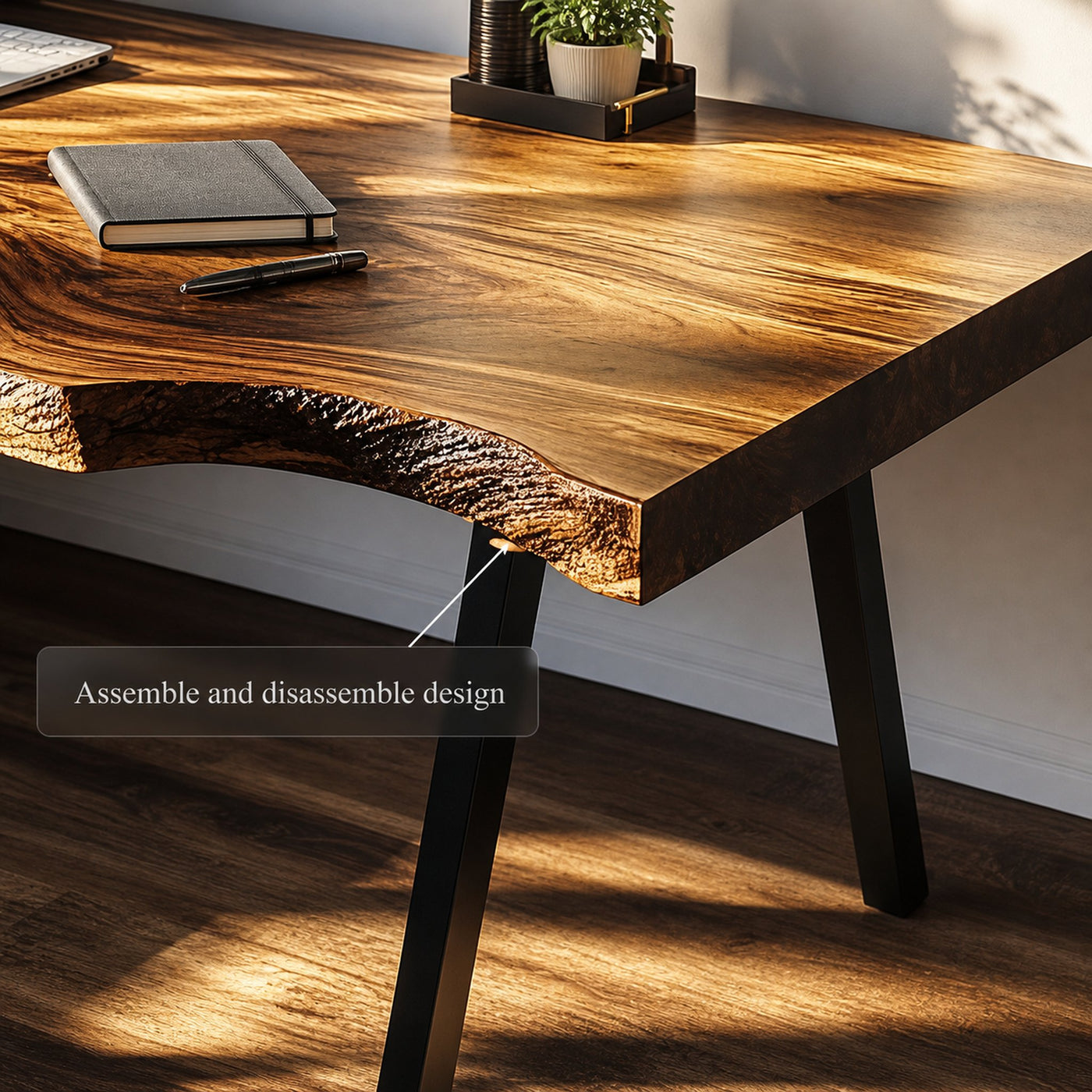 Rustic Live Edge Modern Work Desk Bedroom And Home Office - product view 4