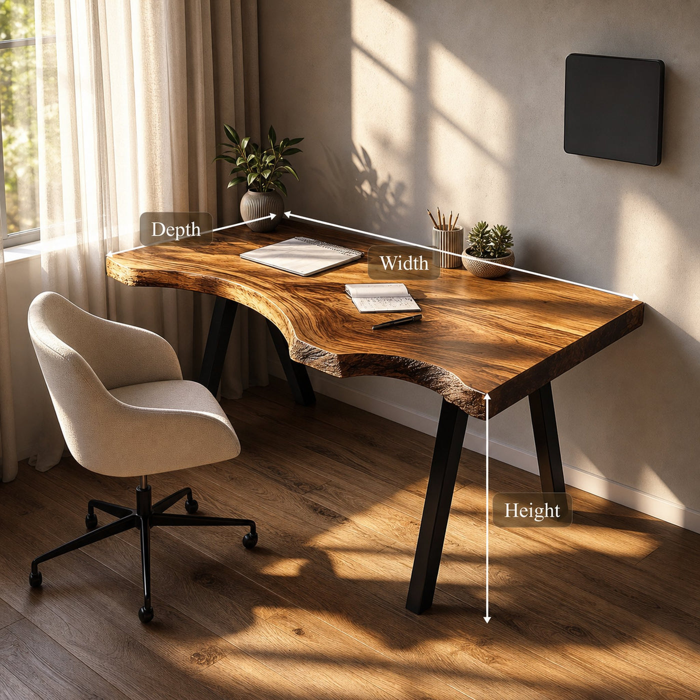 Rustic Live Edge Modern Work Desk Bedroom And Home Office - product view 5