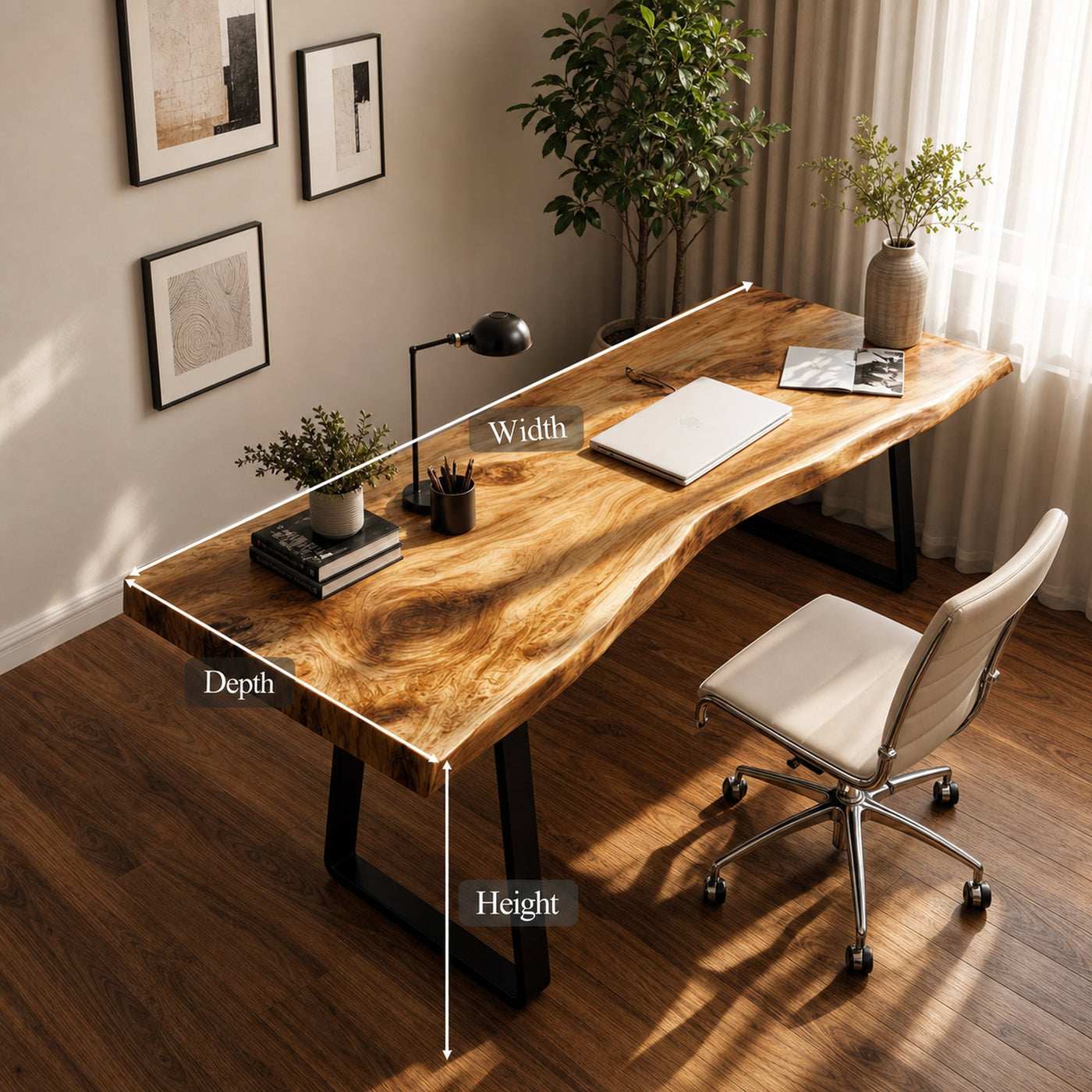 Rustic Live Edge Modern Work Desk Home Office And Studio Room - product view 6
