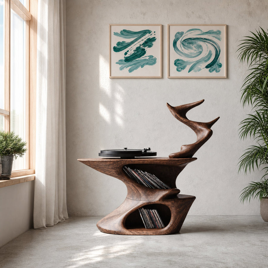 Rustic Live Edge Record Stand For Entryway