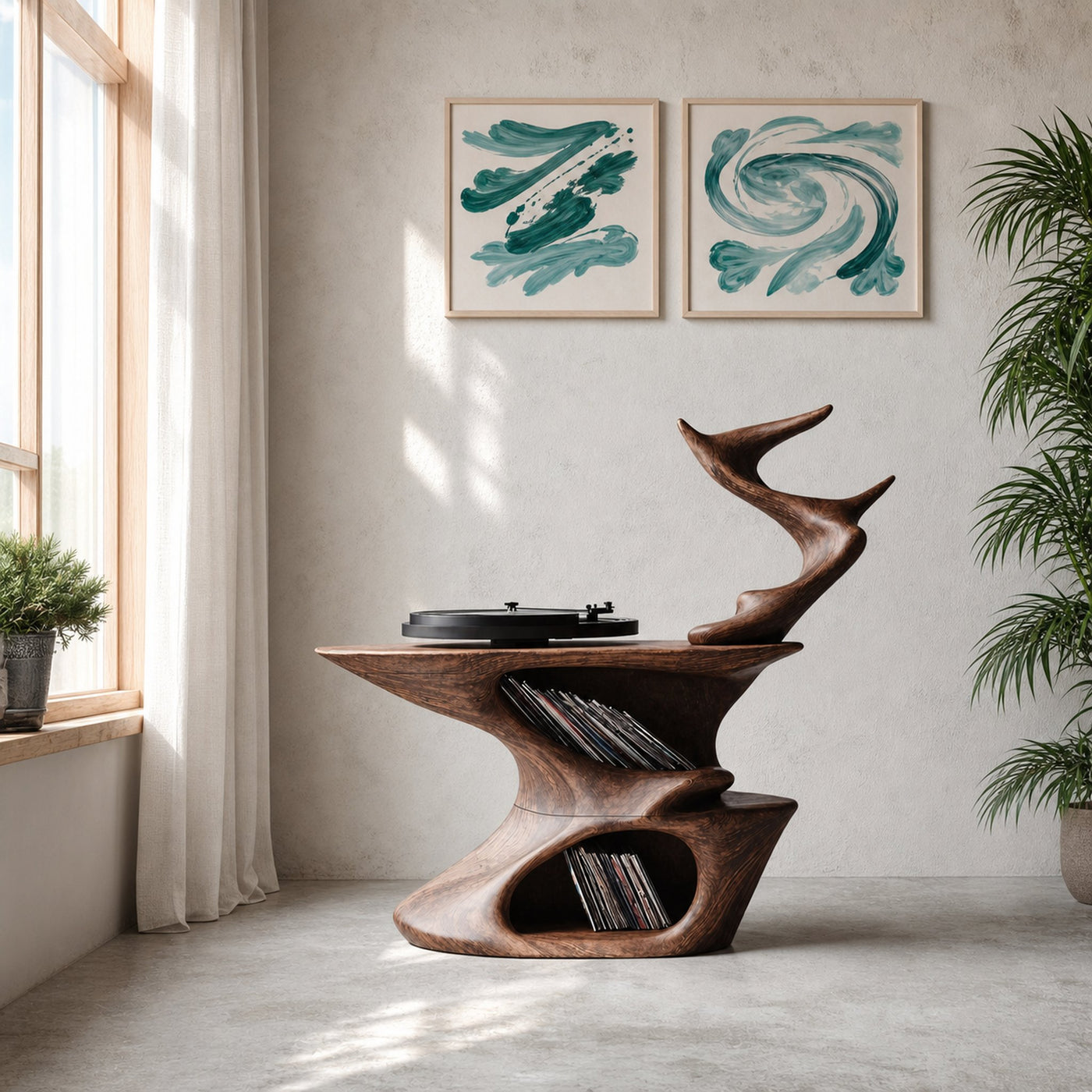 Rustic Live Edge Record Stand For Entryway