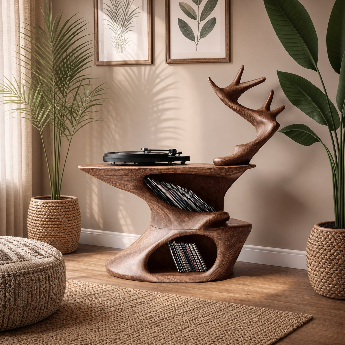 Rustic Live Edge Record Stand For Entryway - product view 2