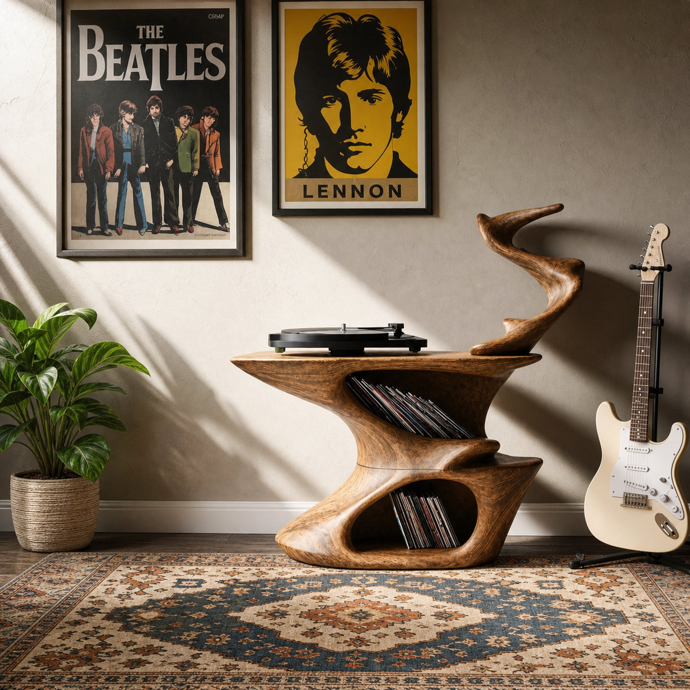 Rustic Live Edge Record Stand For Entryway - product view 3
