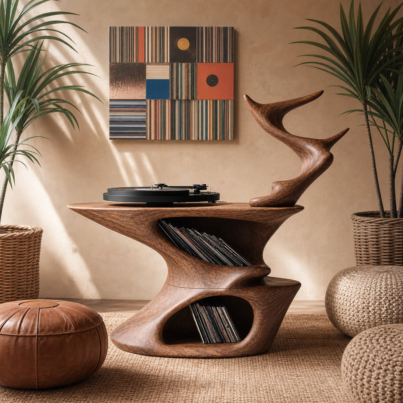 Rustic Live Edge Record Stand For Entryway - product view 6