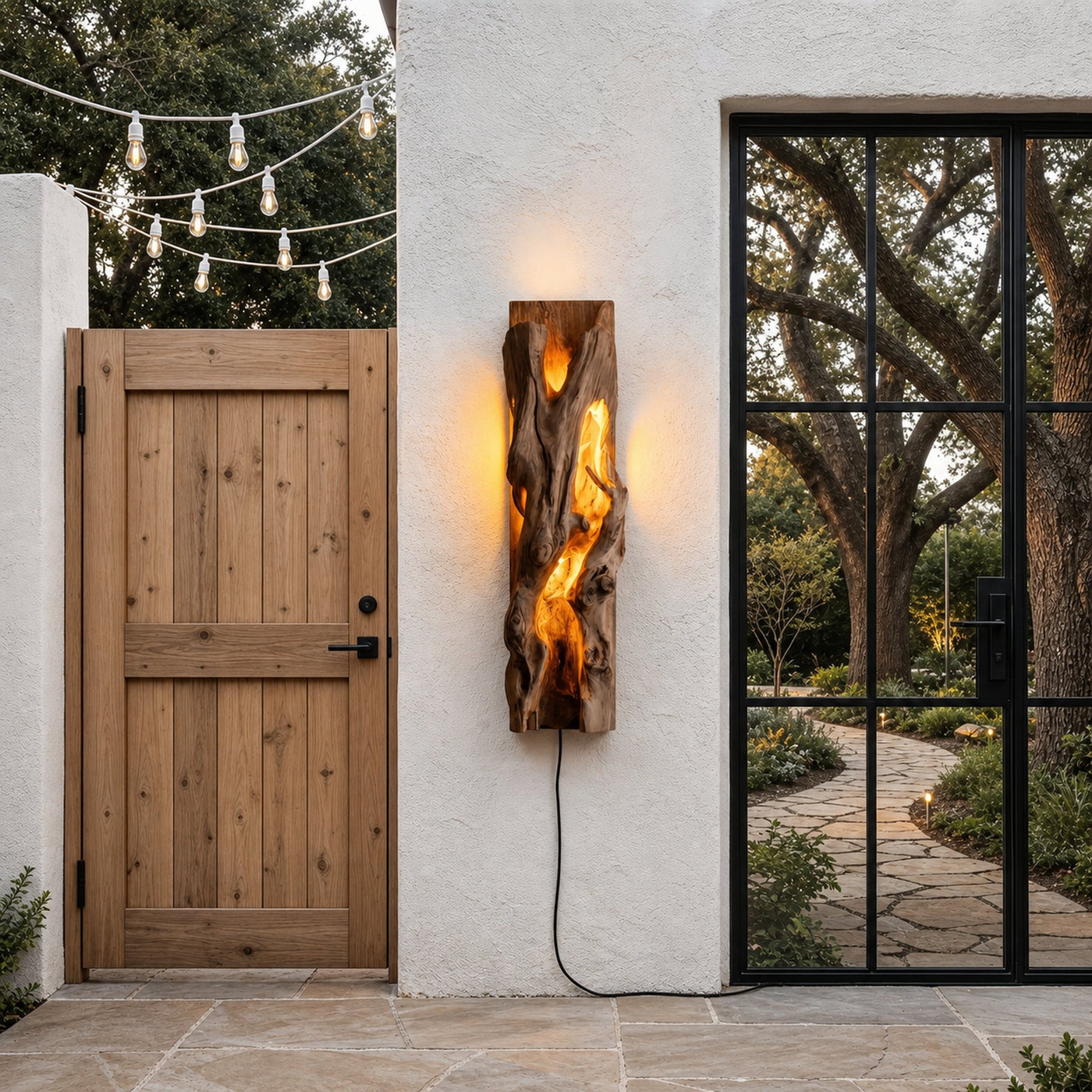 Rustic Live Edge Wall Sconce With Natural Wood Sculpture For Living Room - product view 2