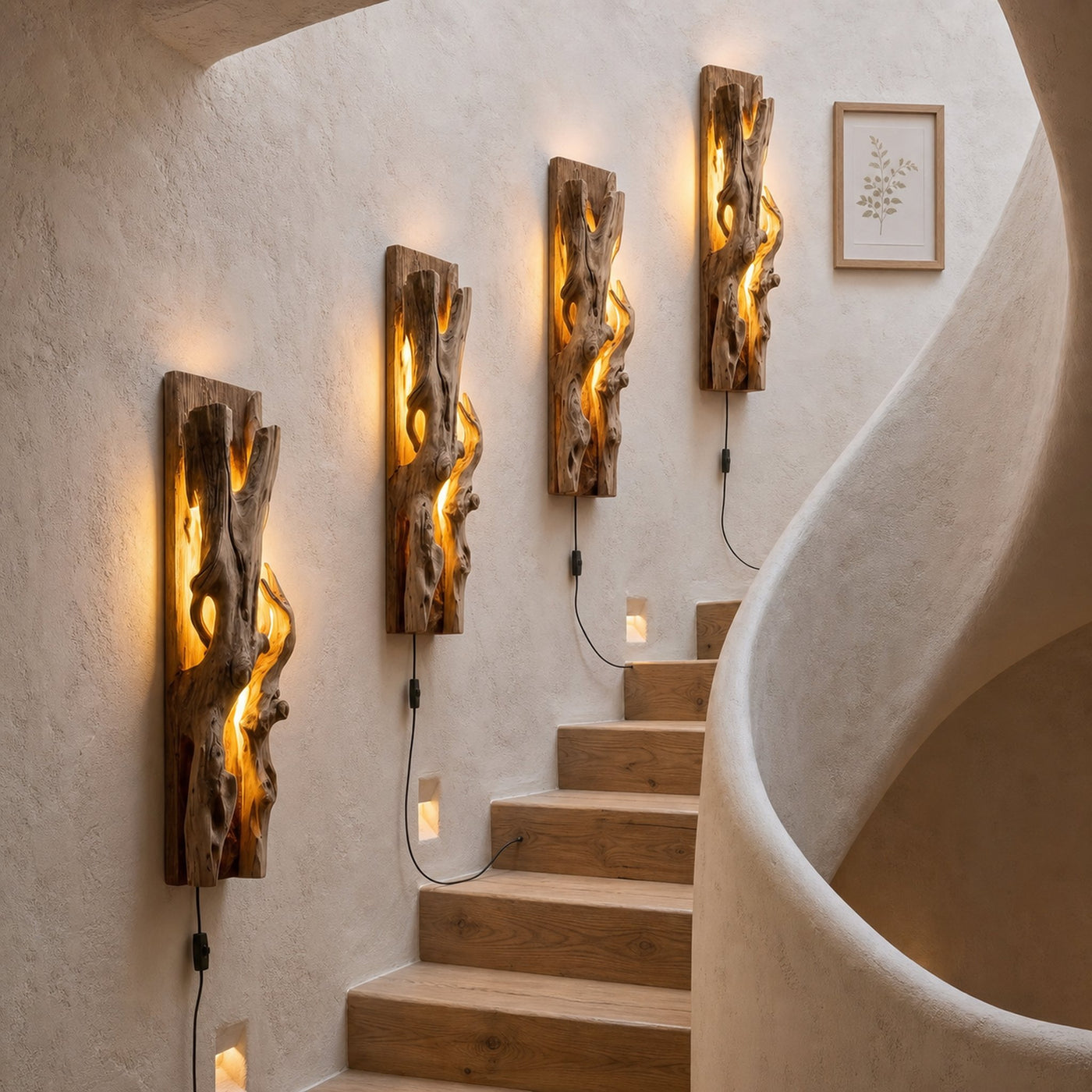 Rustic Live Edge Wall Sconce With Natural Wood Sculpture For Living Room - product view 4