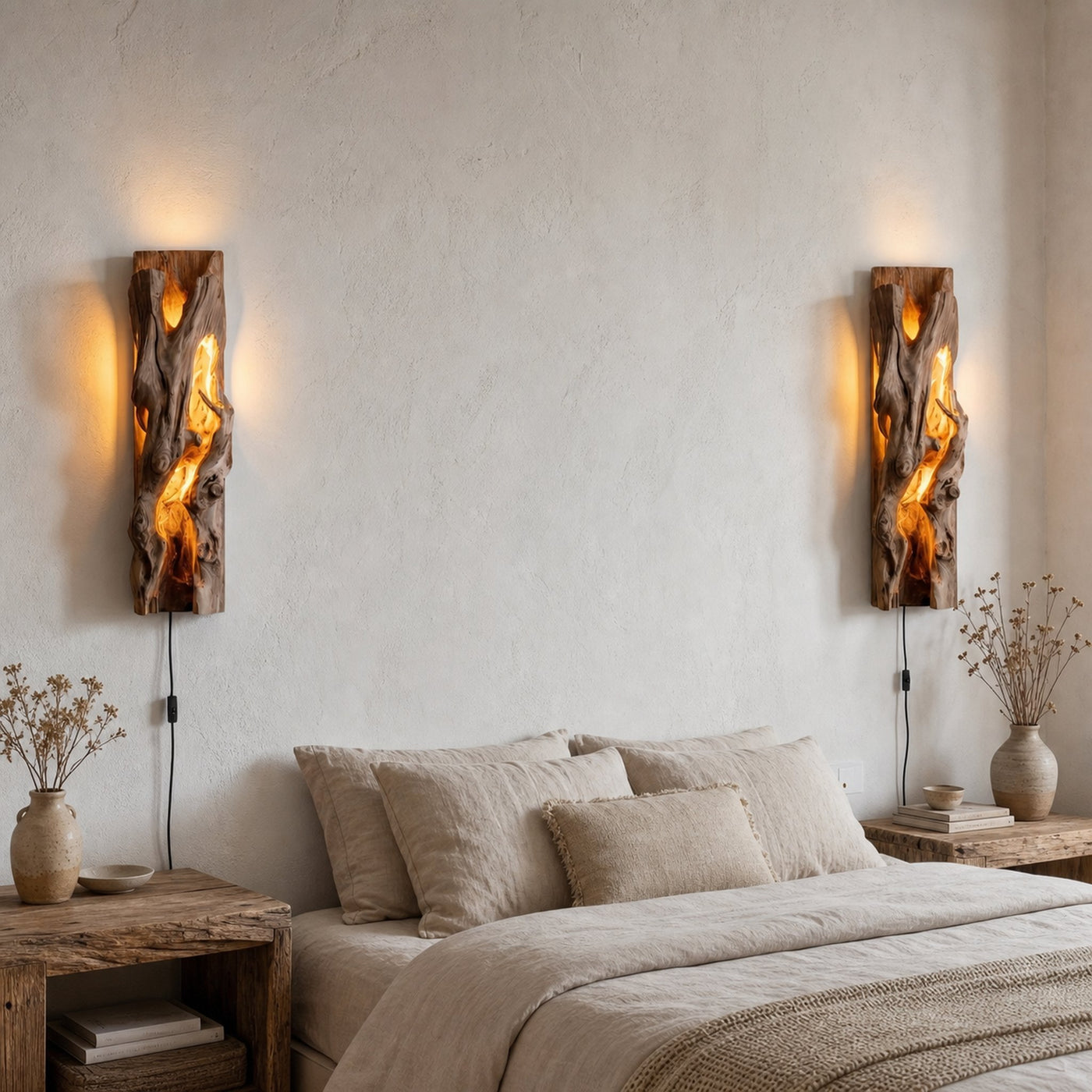 Rustic Live Edge Wall Sconce With Natural Wood Sculpture For Living Room - product view 5