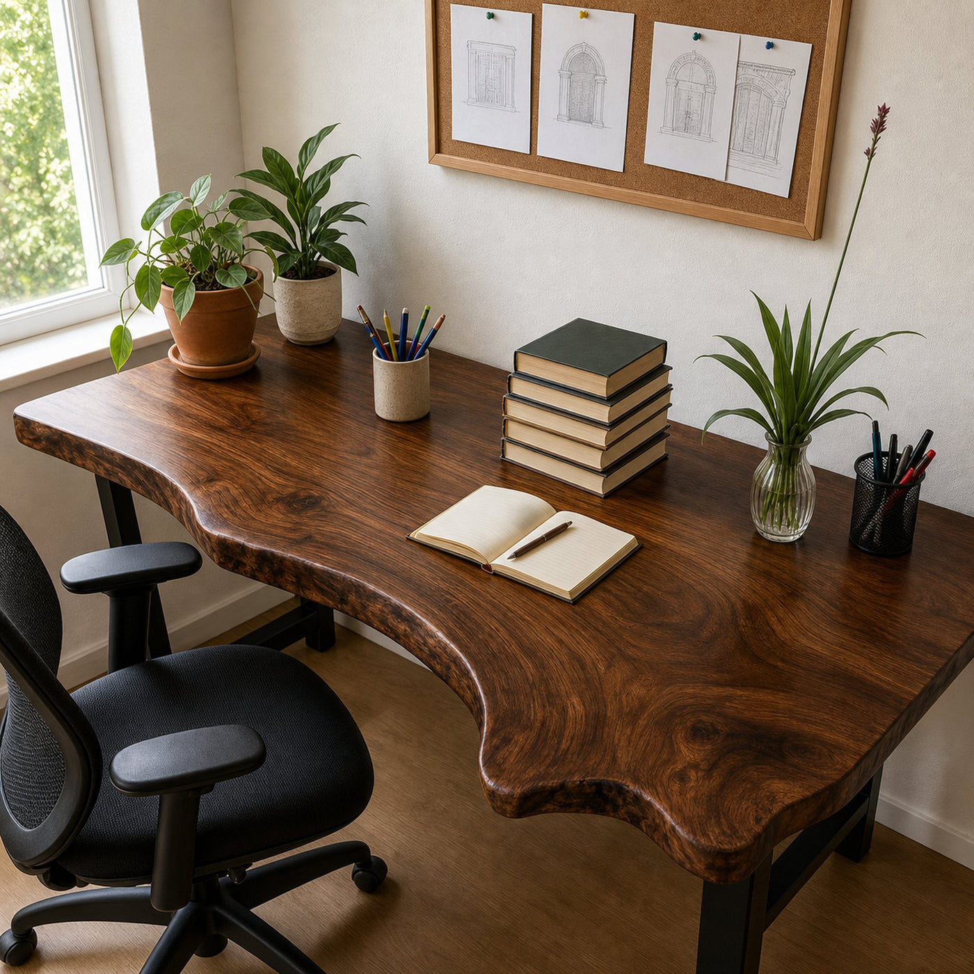 Rustic Live Edge Wood Desk For Home Office And Study Room