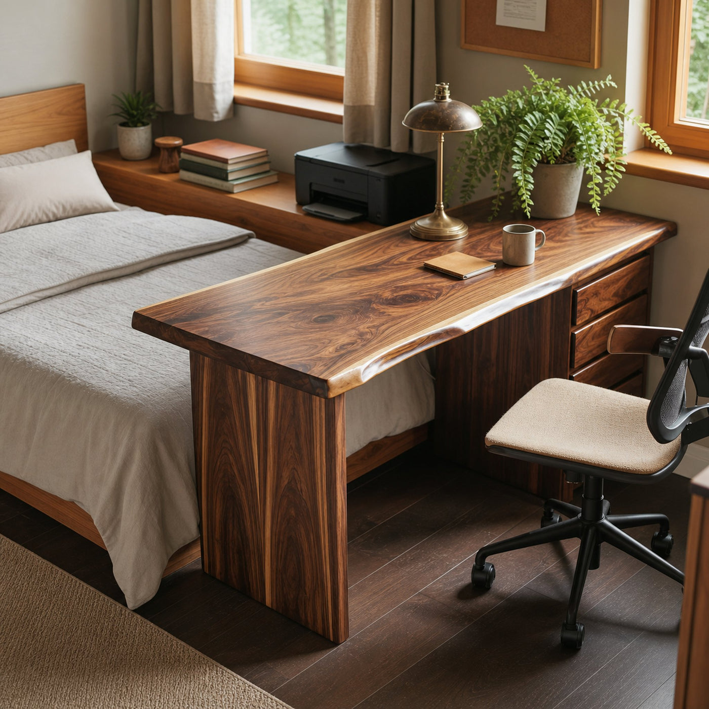 Rustic Live Edge Wooden Desk With Drawers For Home Office Or Study