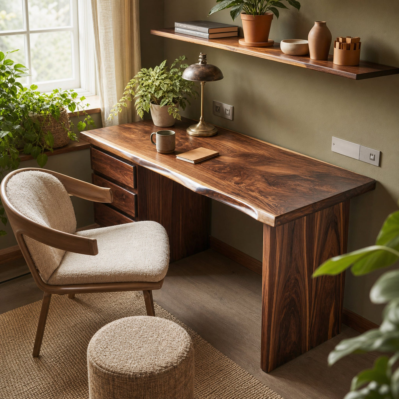 Rustic Live Edge Wooden Desk With Drawers For Home Office Or Study - product view 3