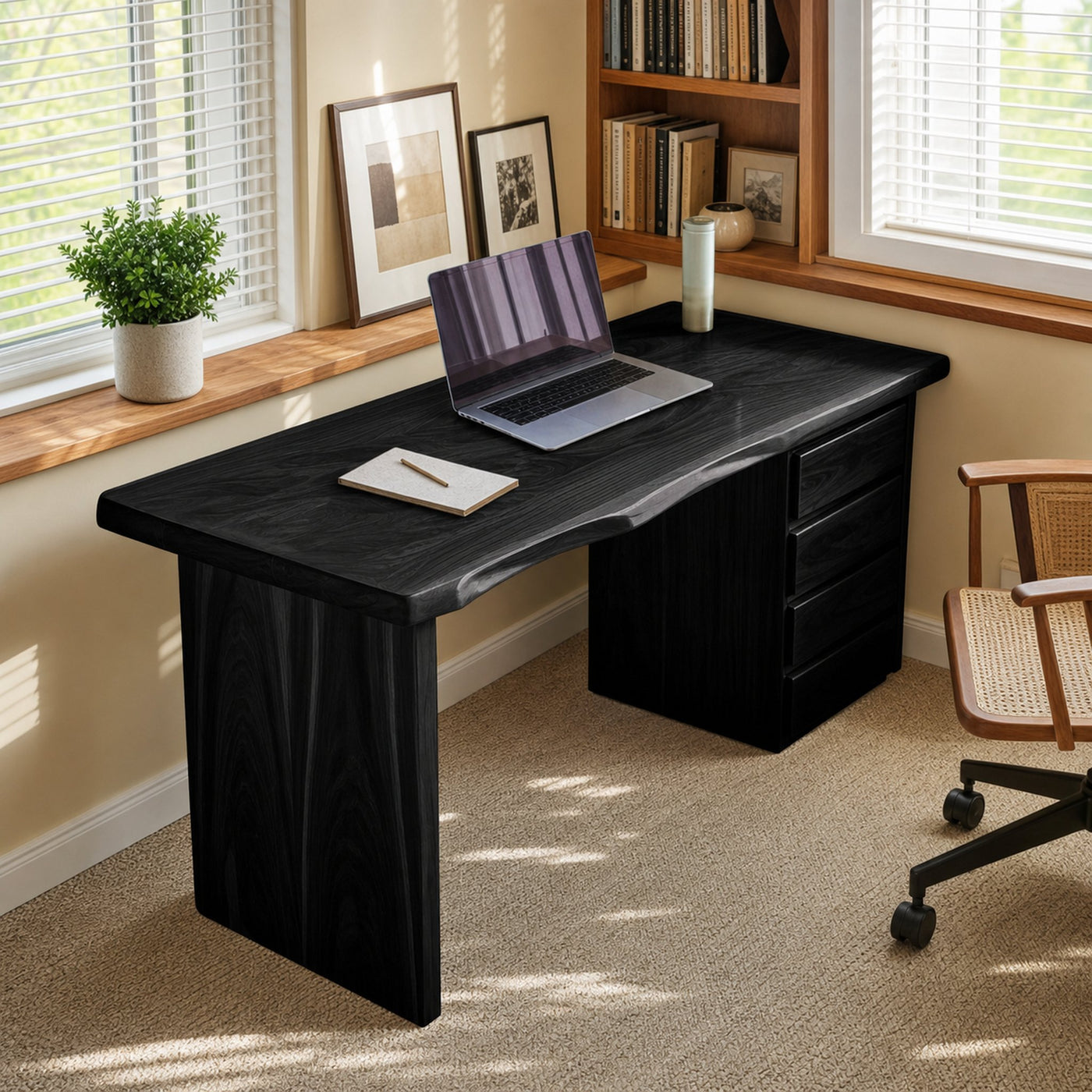 Rustic Live Edge Wooden Desk With Drawers For Home Office Or Study - product view 4