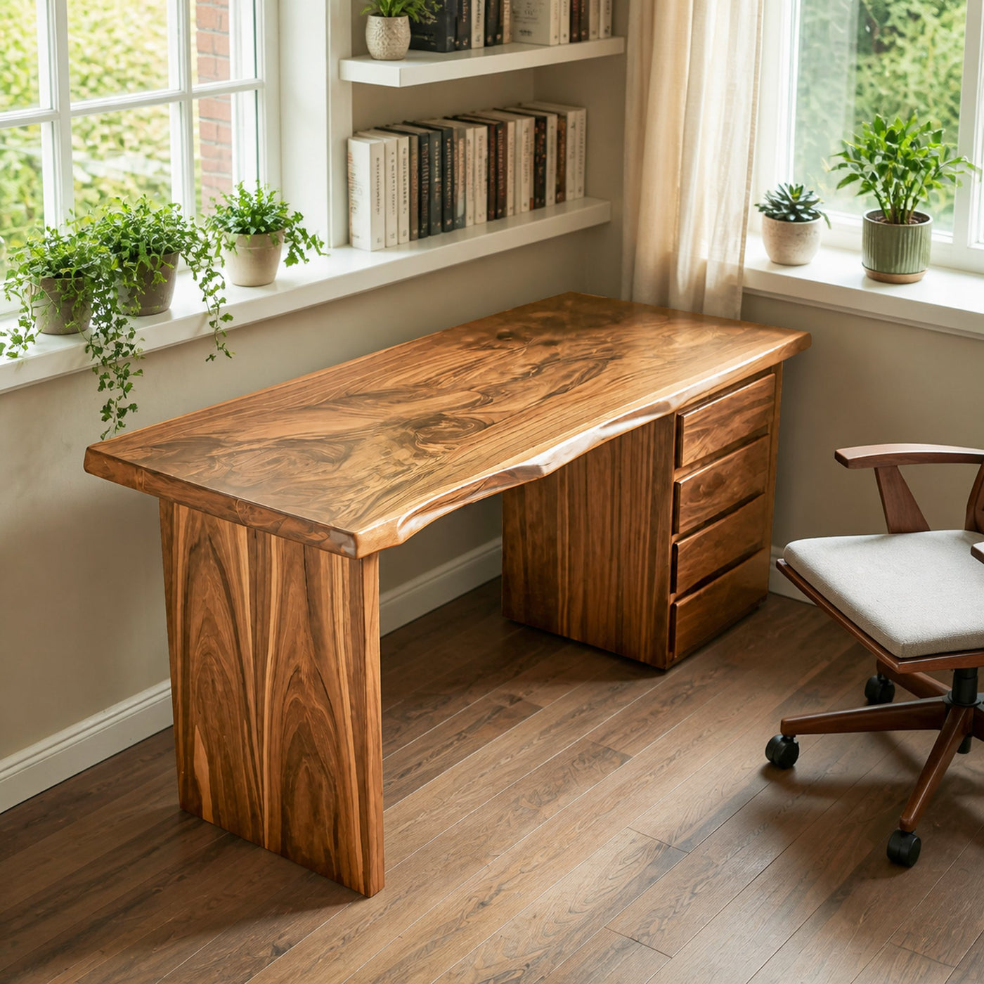 Rustic Live Edge Wooden Desk With Drawers For Home Office Or Study - product view 5