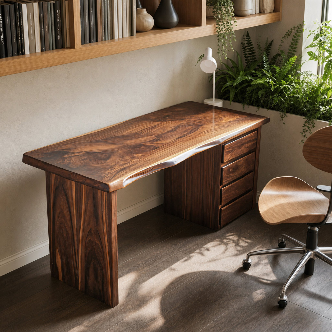 Rustic Live Edge Wooden Desk With Drawers For Home Office Or Study - product view 6