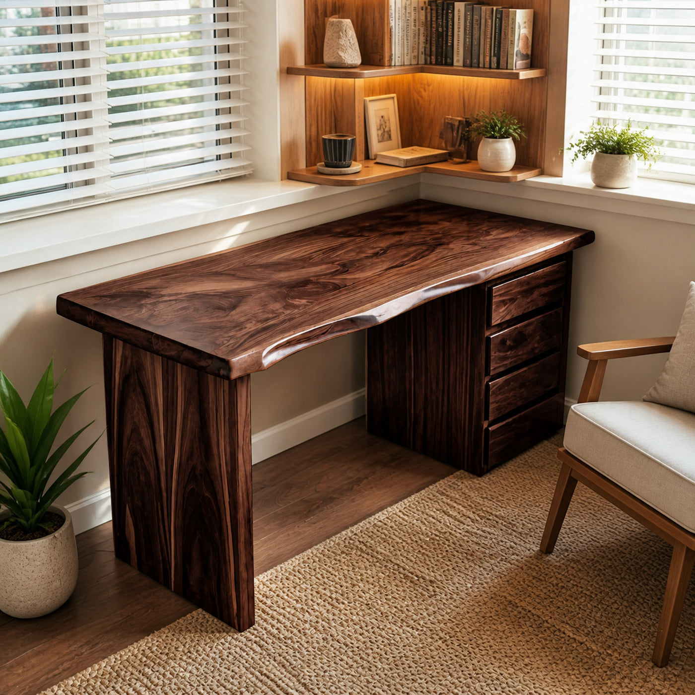 Rustic Live Edge Wooden Desk With Drawers For Home Office Or Study - product view 7