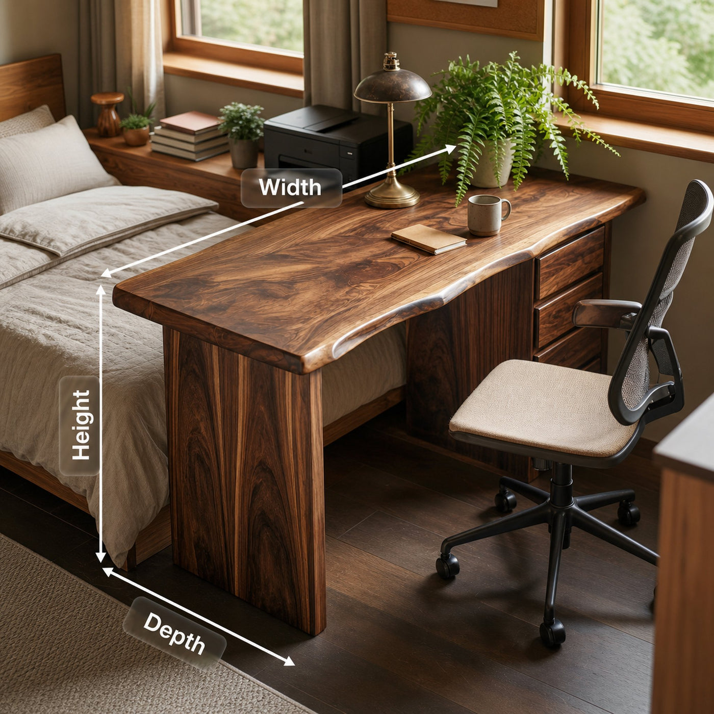 Rustic Live Edge Wooden Desk With Drawers For Home Office Or Study - product view 8