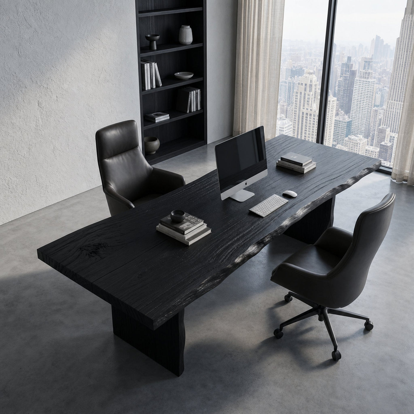 Rustic Live Edge Wooden Desk With Solid Wood Pedestal Base For Home Office - product view 4
