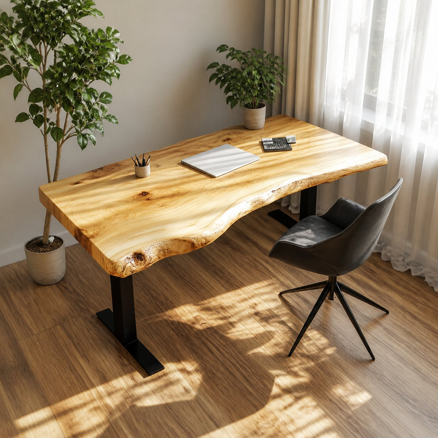 Rustic Live Edge Wooden Work Desk Modern Home Office
