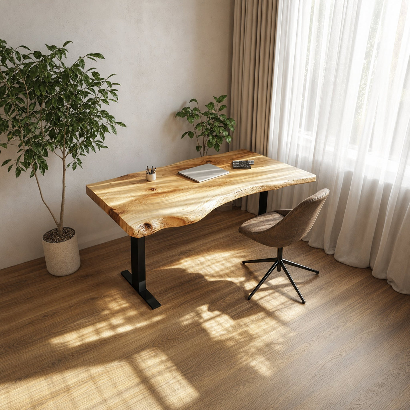 Rustic Live Edge Wooden Work Desk Modern Home Office - product view 2