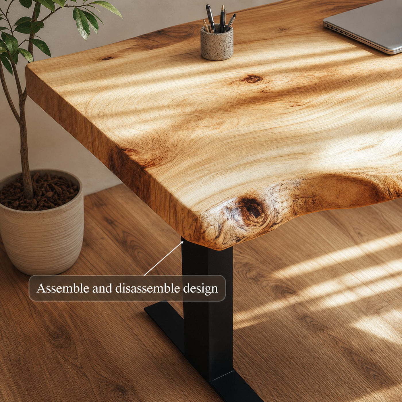 Rustic Live Edge Wooden Work Desk Modern Home Office - product view 4