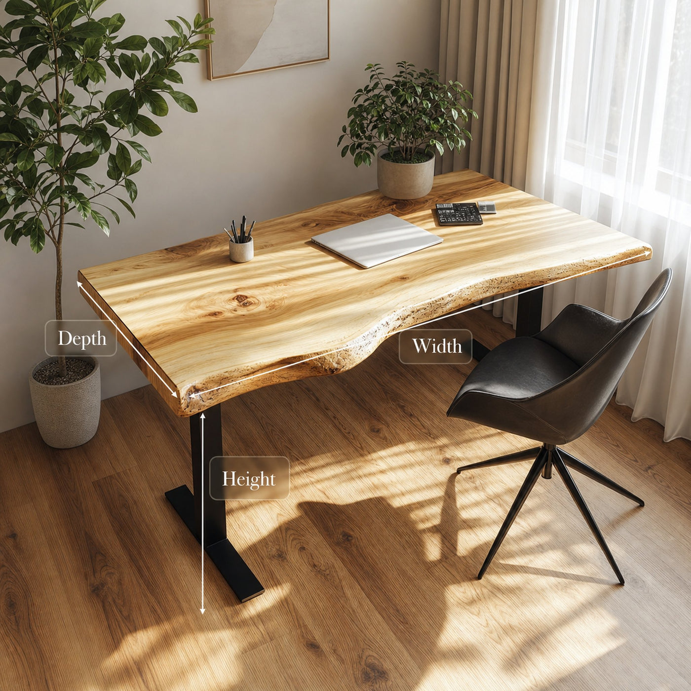 Rustic Live Edge Wooden Work Desk Modern Home Office - product view 5