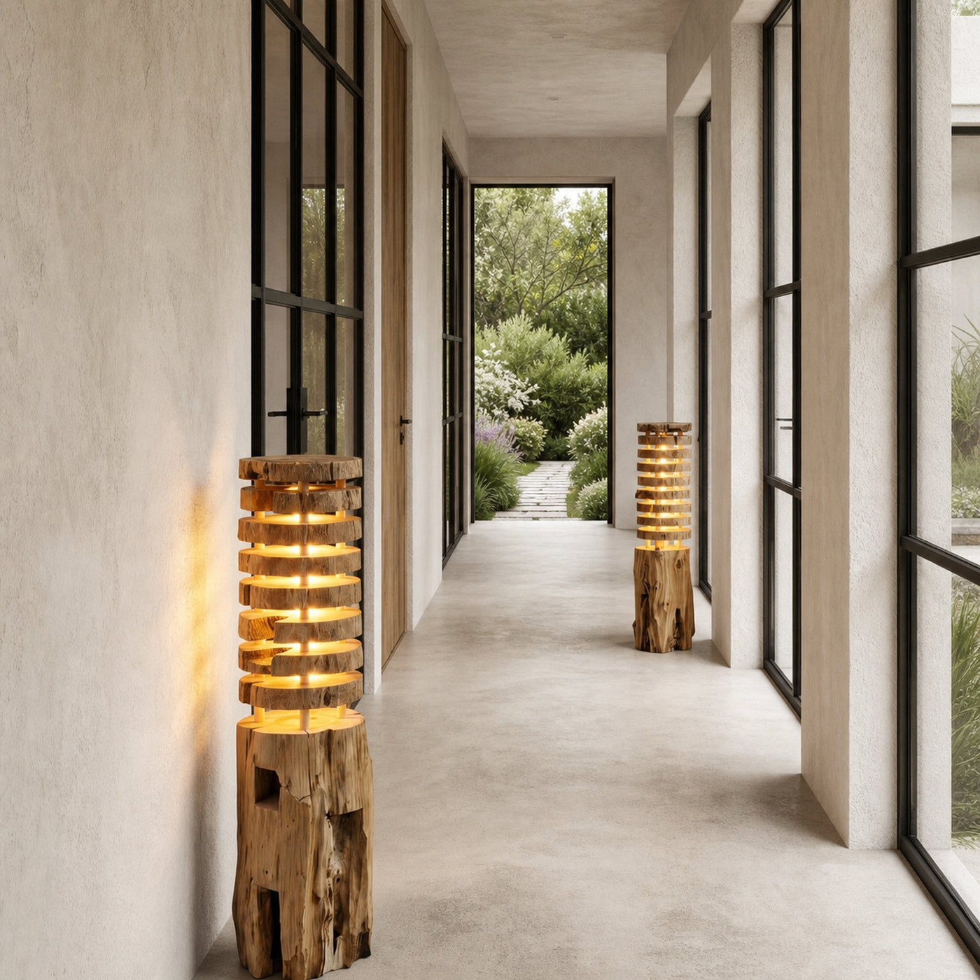 Rustic Log Floor Lamp With Sculptural Wooden Base For Living Room And Bedroom - product view 3