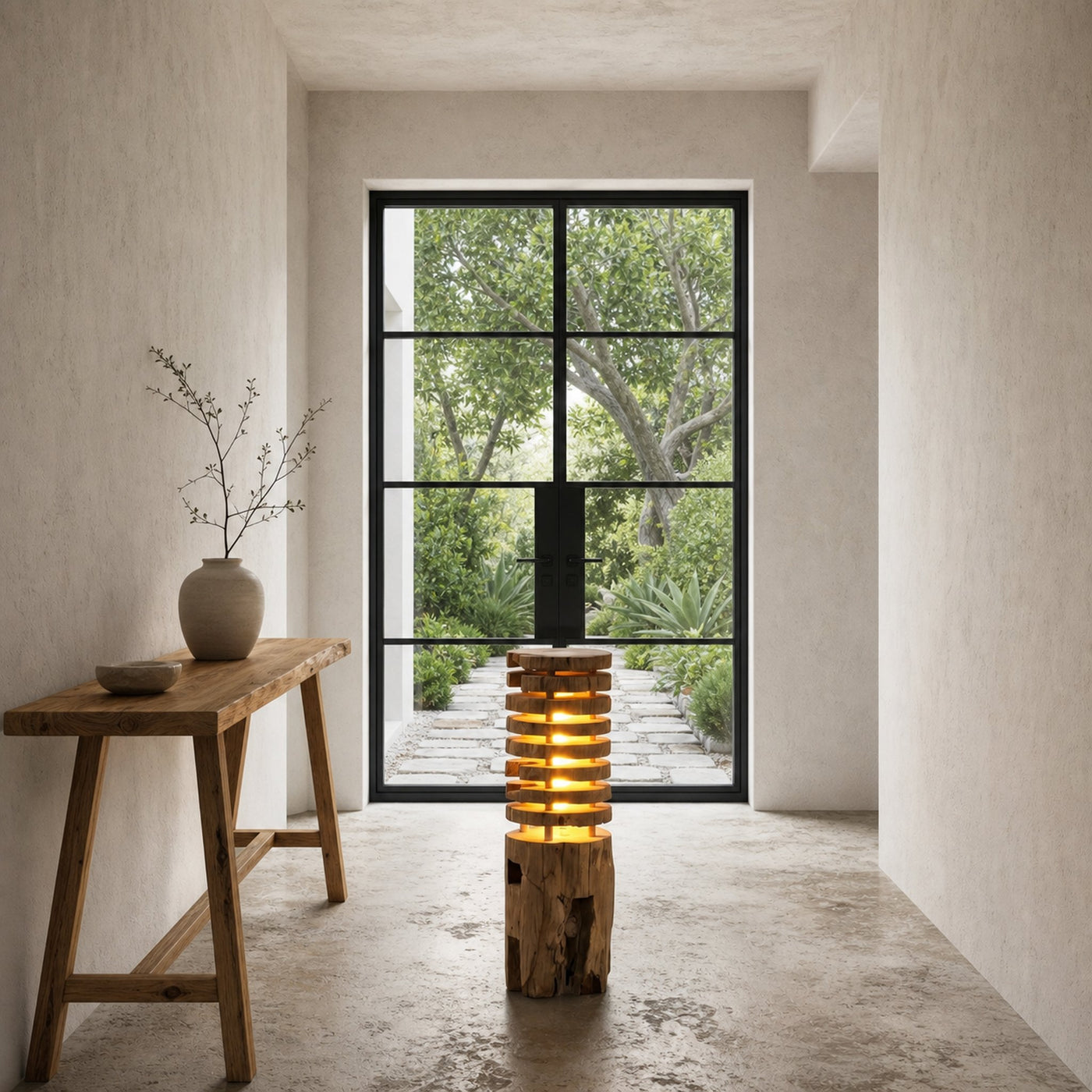 Rustic Log Floor Lamp With Sculptural Wooden Base For Living Room And Bedroom - product view 5