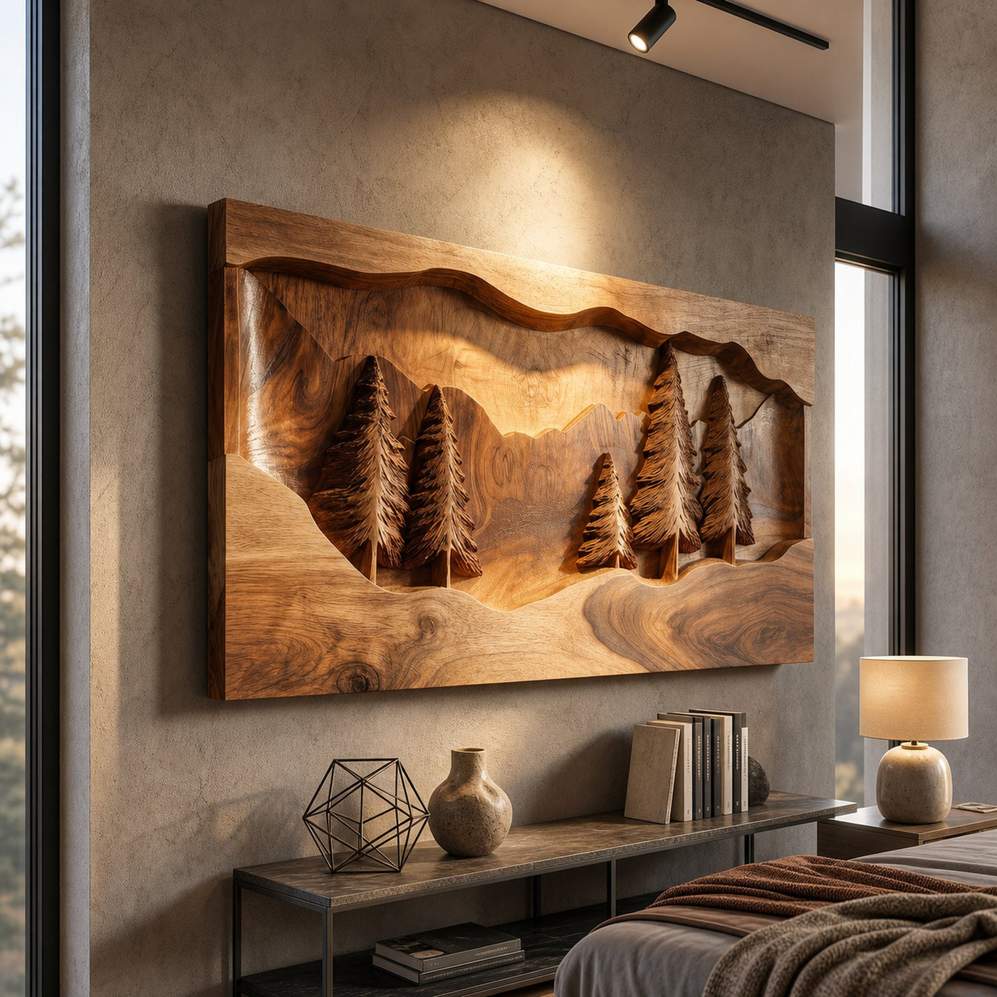 Rustic Mountain Forest Wood Wall Art Modern Cabin Interior Decor