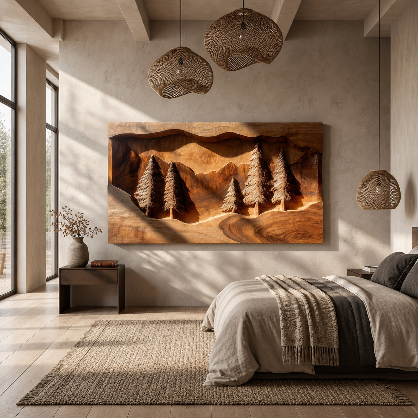Rustic Mountain Forest Wood Wall Art Modern Cabin Interior Decor - product view 2