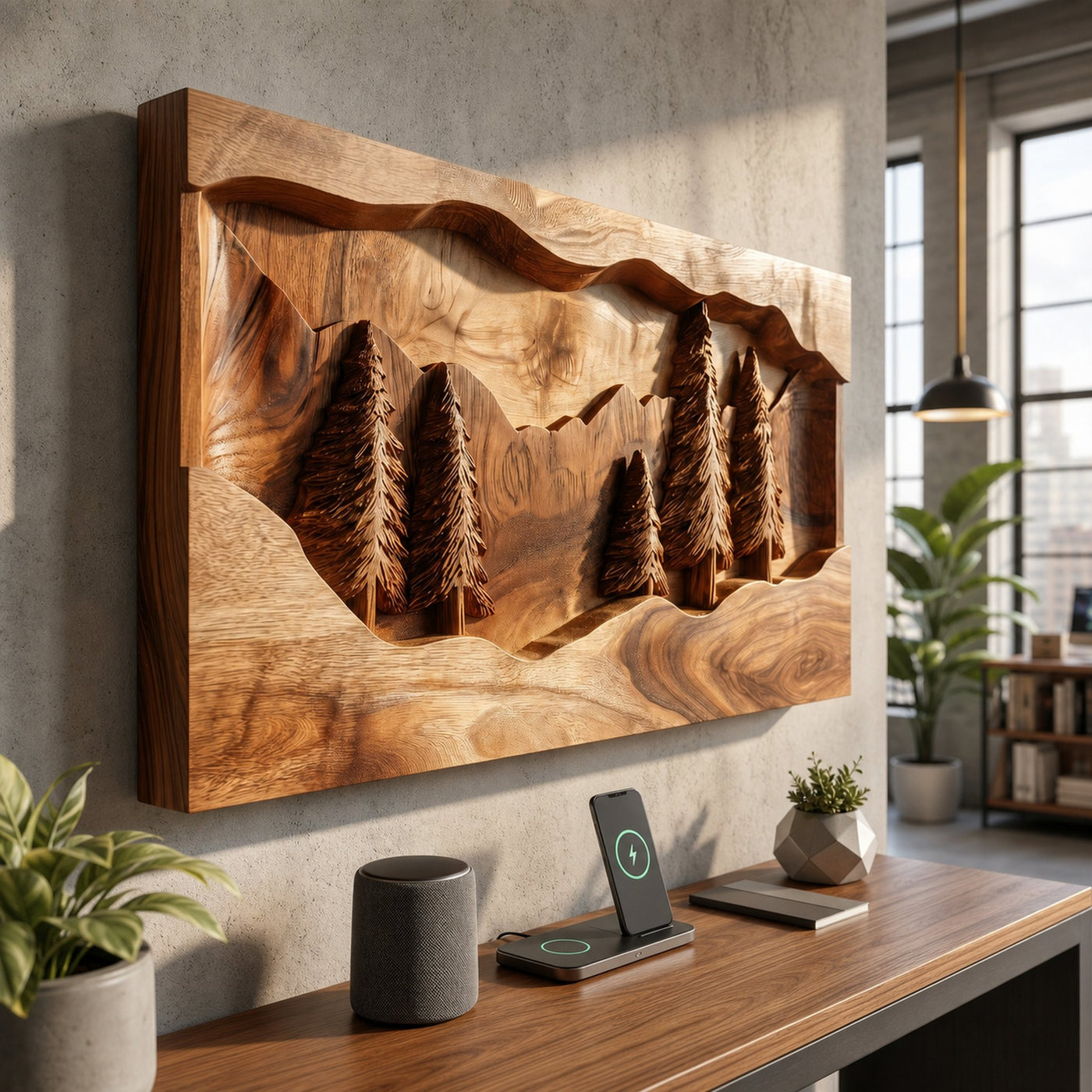 Rustic Mountain Forest Wood Wall Art Modern Cabin Interior Decor - product view 3