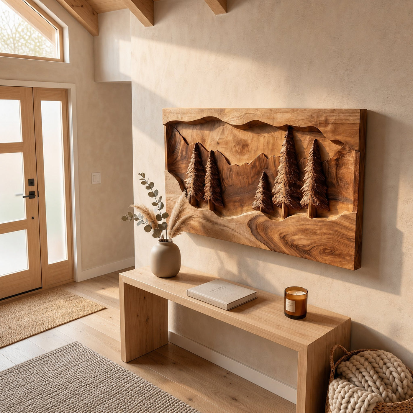 Rustic Mountain Forest Wood Wall Art Modern Cabin Interior Decor - product view 4