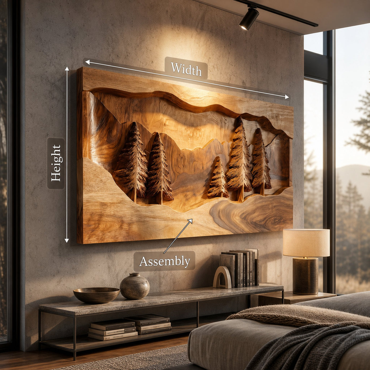 Rustic Mountain Forest Wood Wall Art Modern Cabin Interior Decor - product view 5