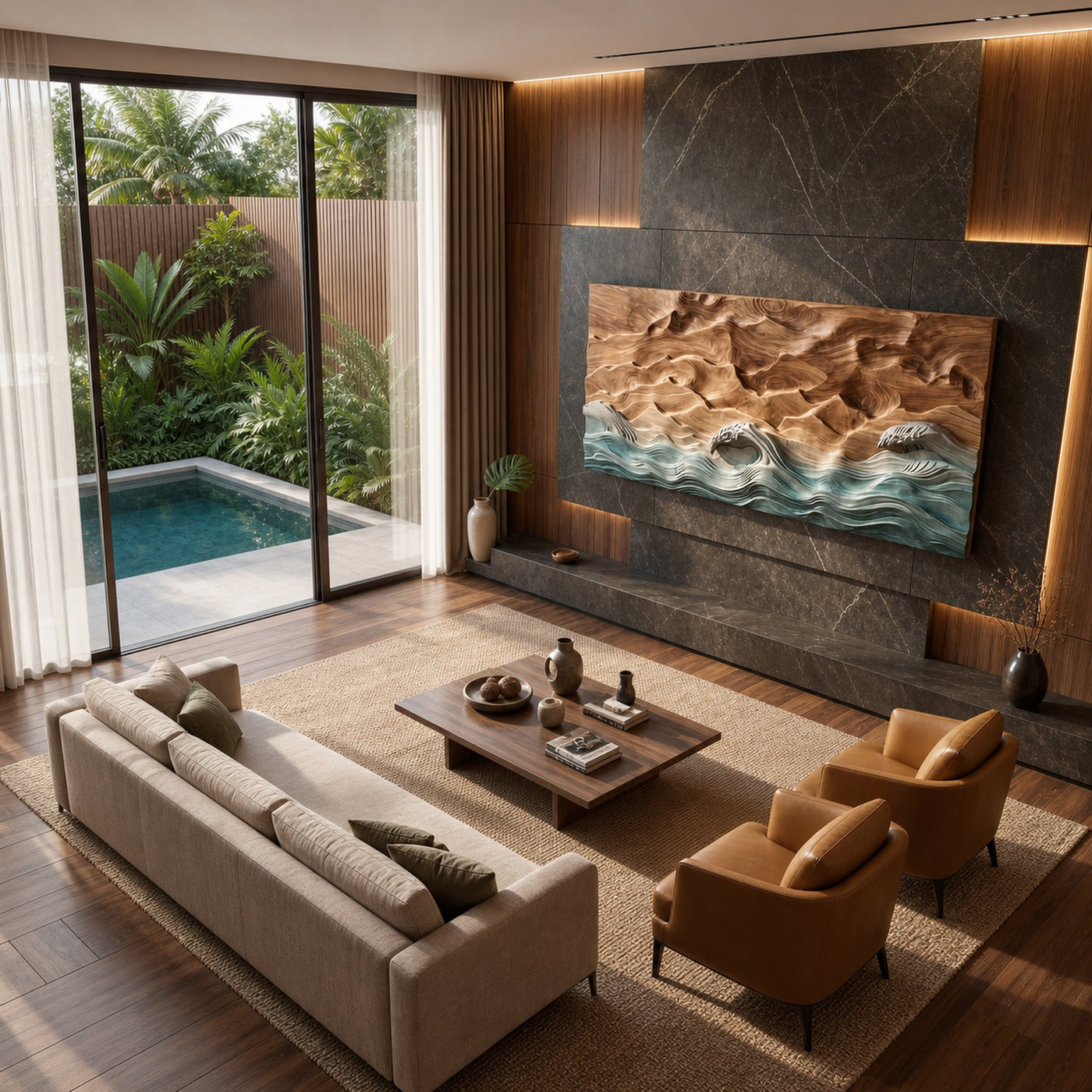Rustic Mountain Lake Wood Wall Art For Cabin Living Room Design - product view 3