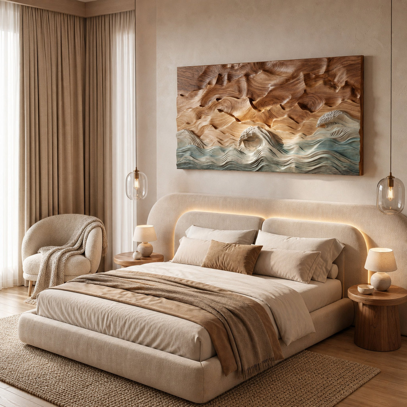 Rustic Mountain Lake Wood Wall Art For Cabin Living Room Design - product view 4