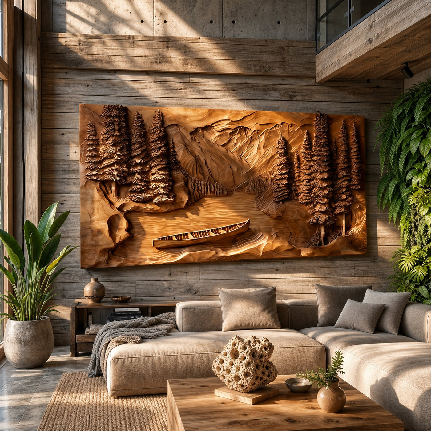 Rustic Mountain Lake Wood Wall Art For Luxury Cabin Living Spaces