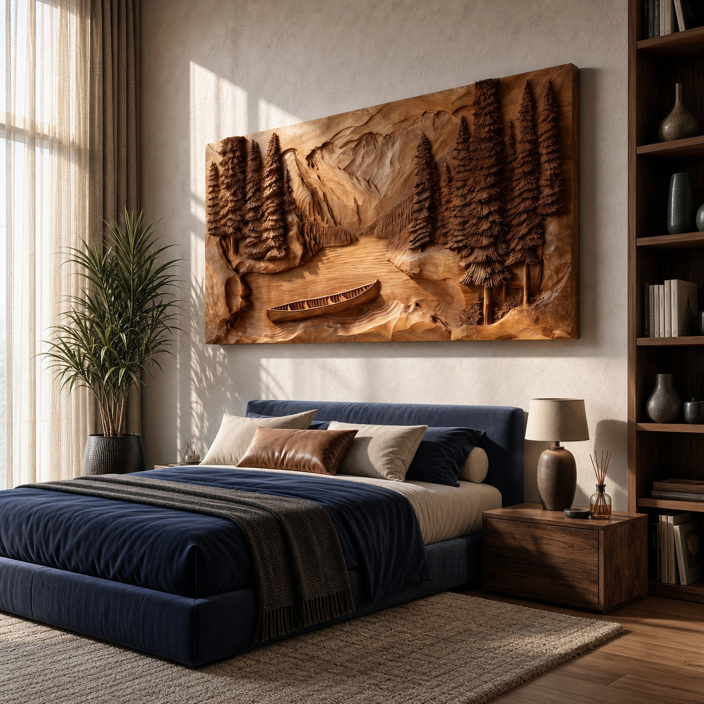 Rustic Mountain Lake Wood Wall Art For Luxury Cabin Living Spaces - product view 2