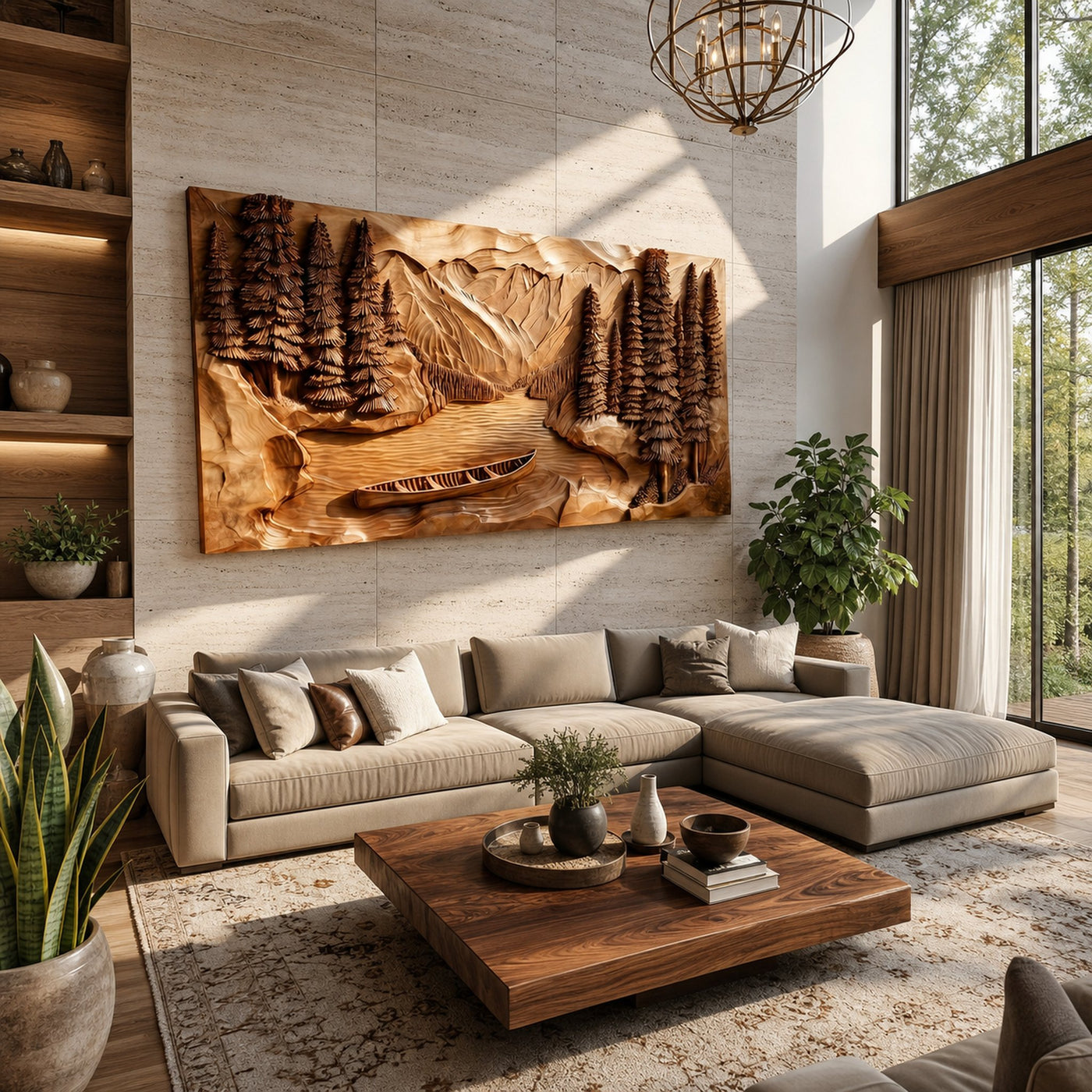 Rustic Mountain Lake Wood Wall Art For Luxury Cabin Living Spaces - product view 3