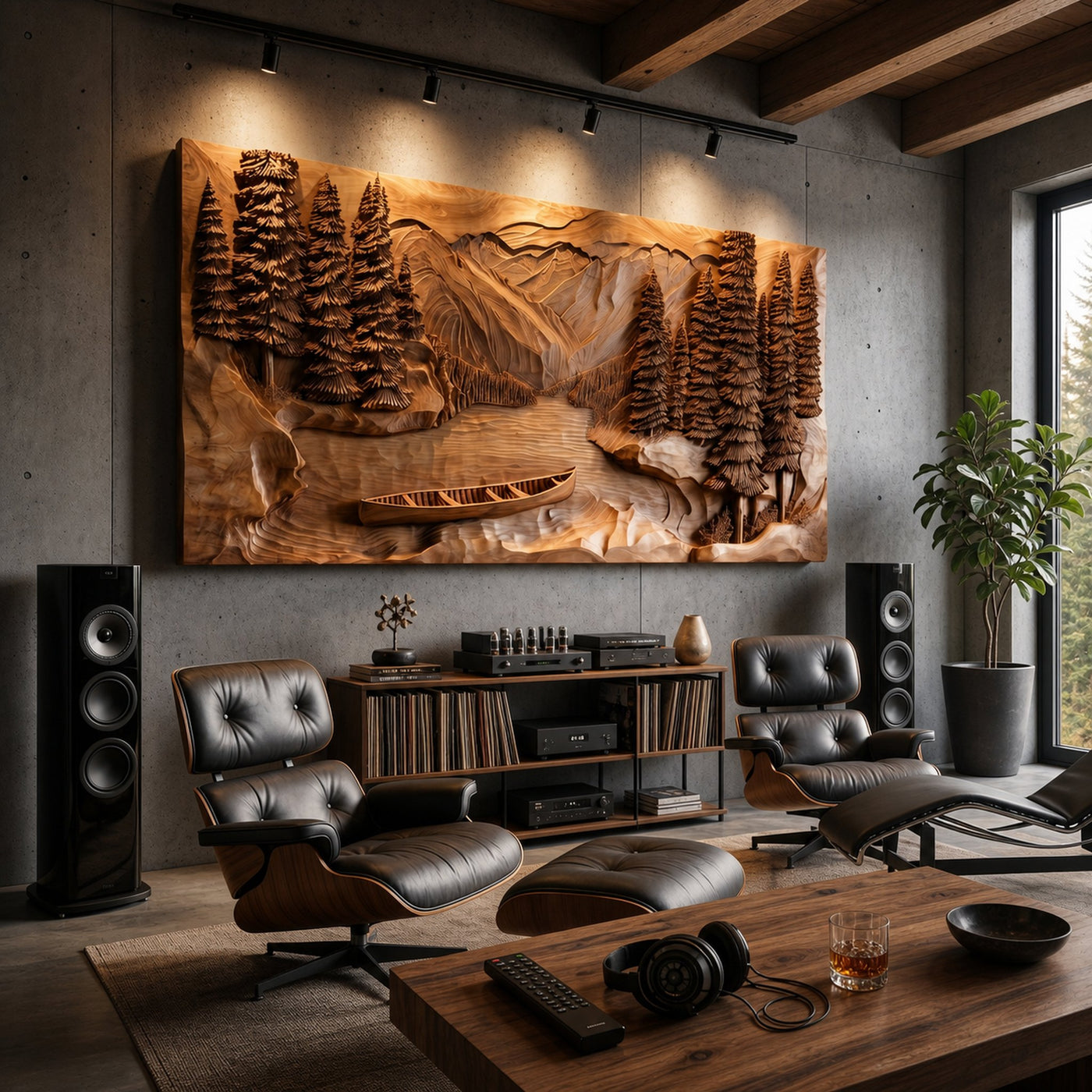 Rustic Mountain Lake Wood Wall Art For Luxury Cabin Living Spaces - product view 4