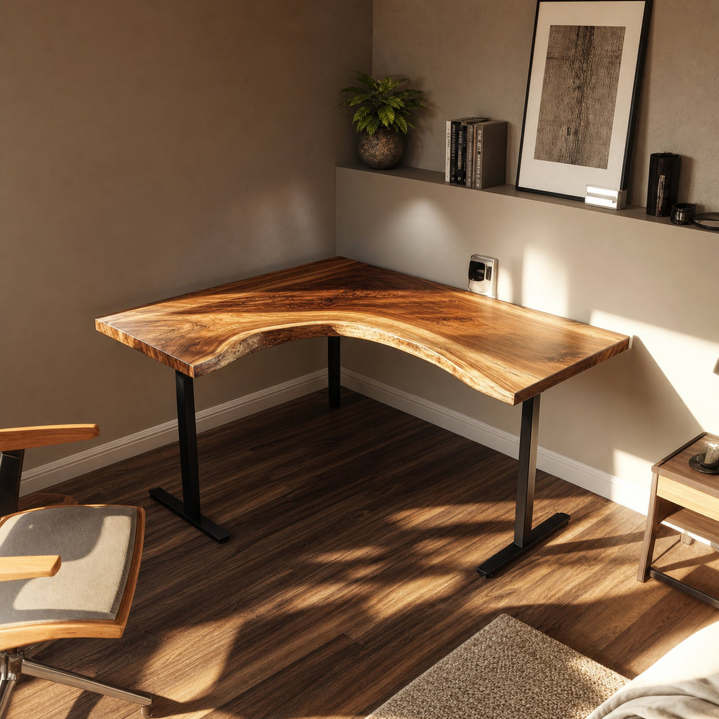 Rustic Natural Corner Work Desk Study Room And Reading Room