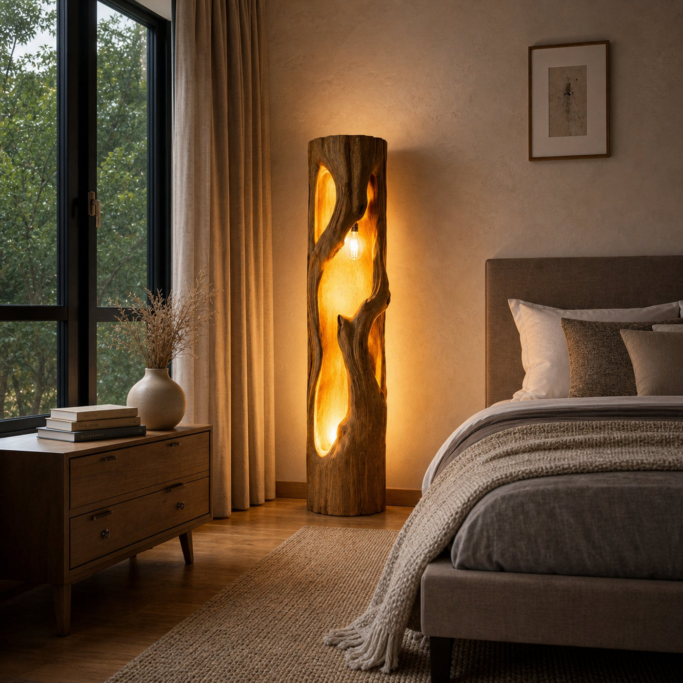 Rustic Natural Wood Floor Lamp For Statement Living Room