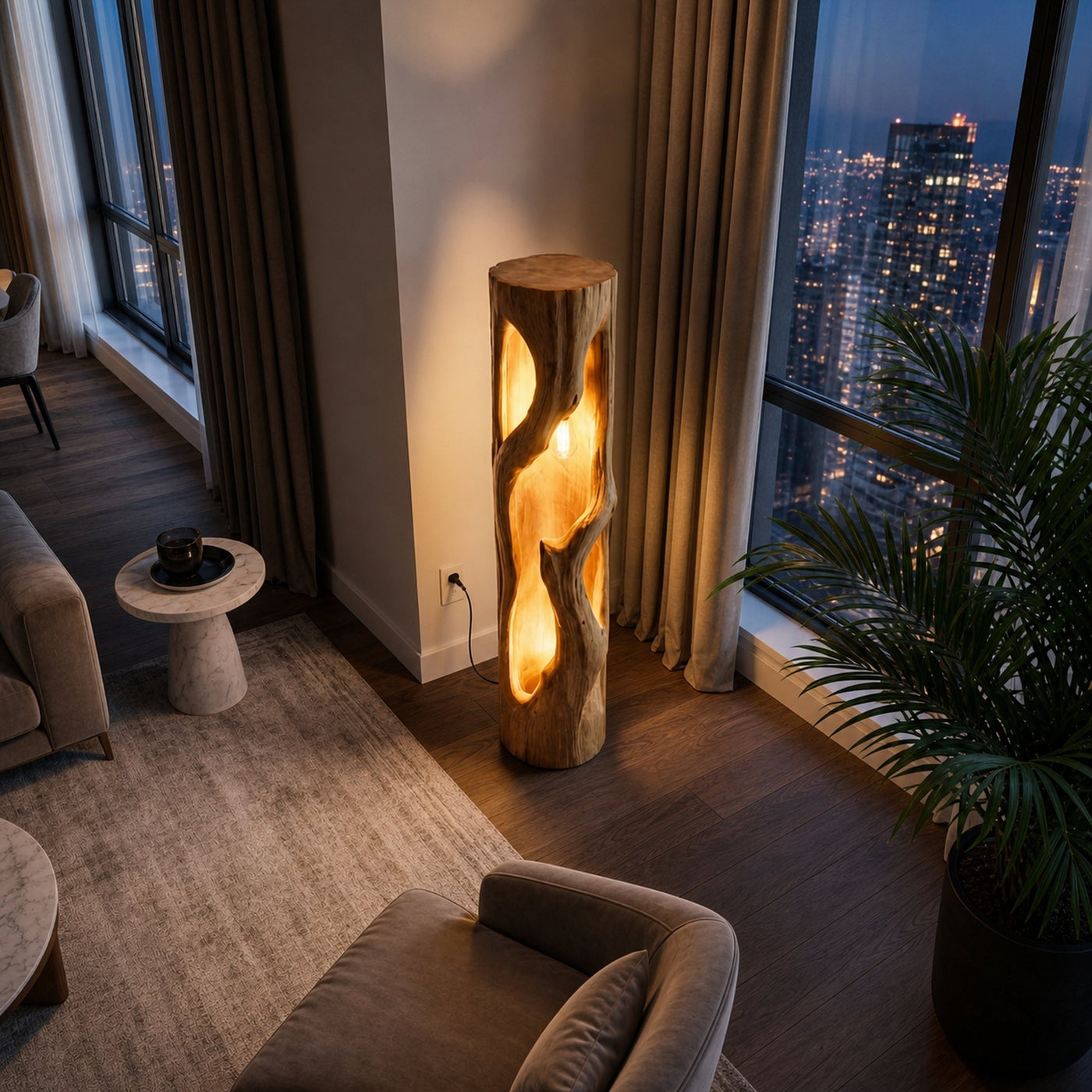Rustic Natural Wood Floor Lamp For Statement Living Room - product view 2
