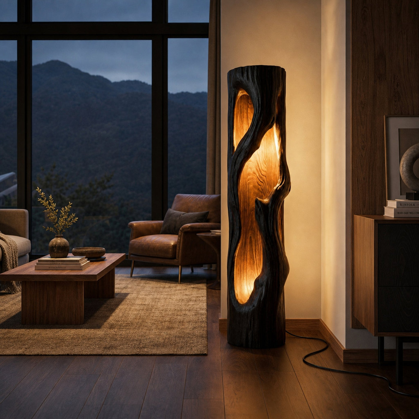Rustic Natural Wood Floor Lamp For Statement Living Room - product view 4