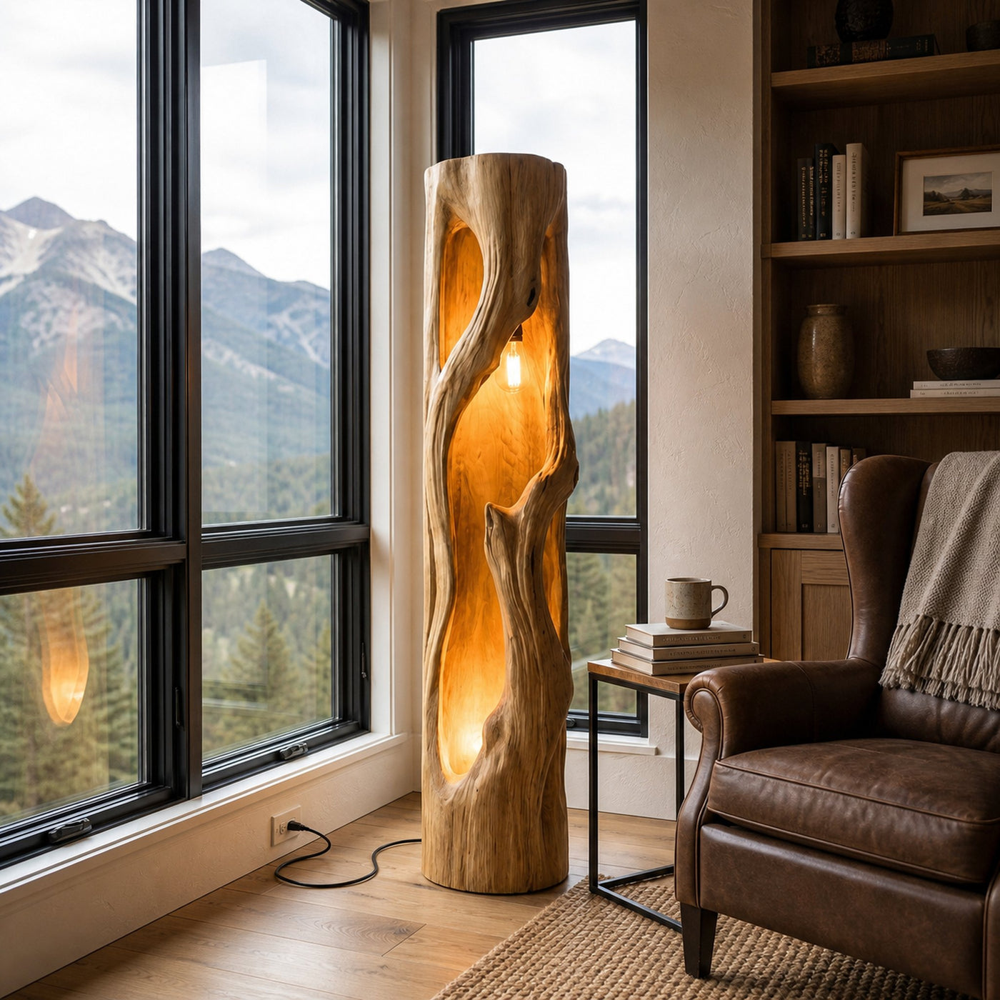Rustic Natural Wood Floor Lamp For Statement Living Room - product view 5