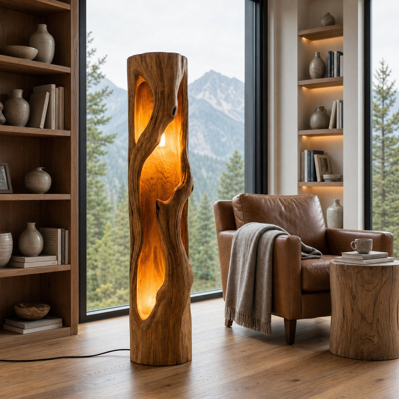 Rustic Natural Wood Floor Lamp For Statement Living Room - product view 6