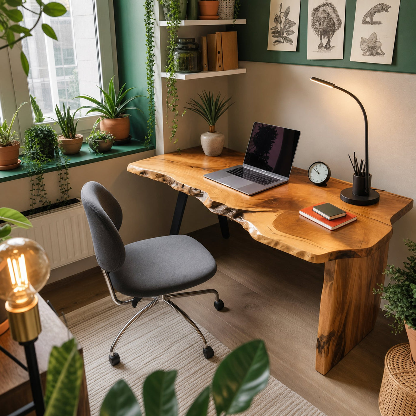 Rustic Office Desk With Live Edge Design For Home Workspace - product view 3