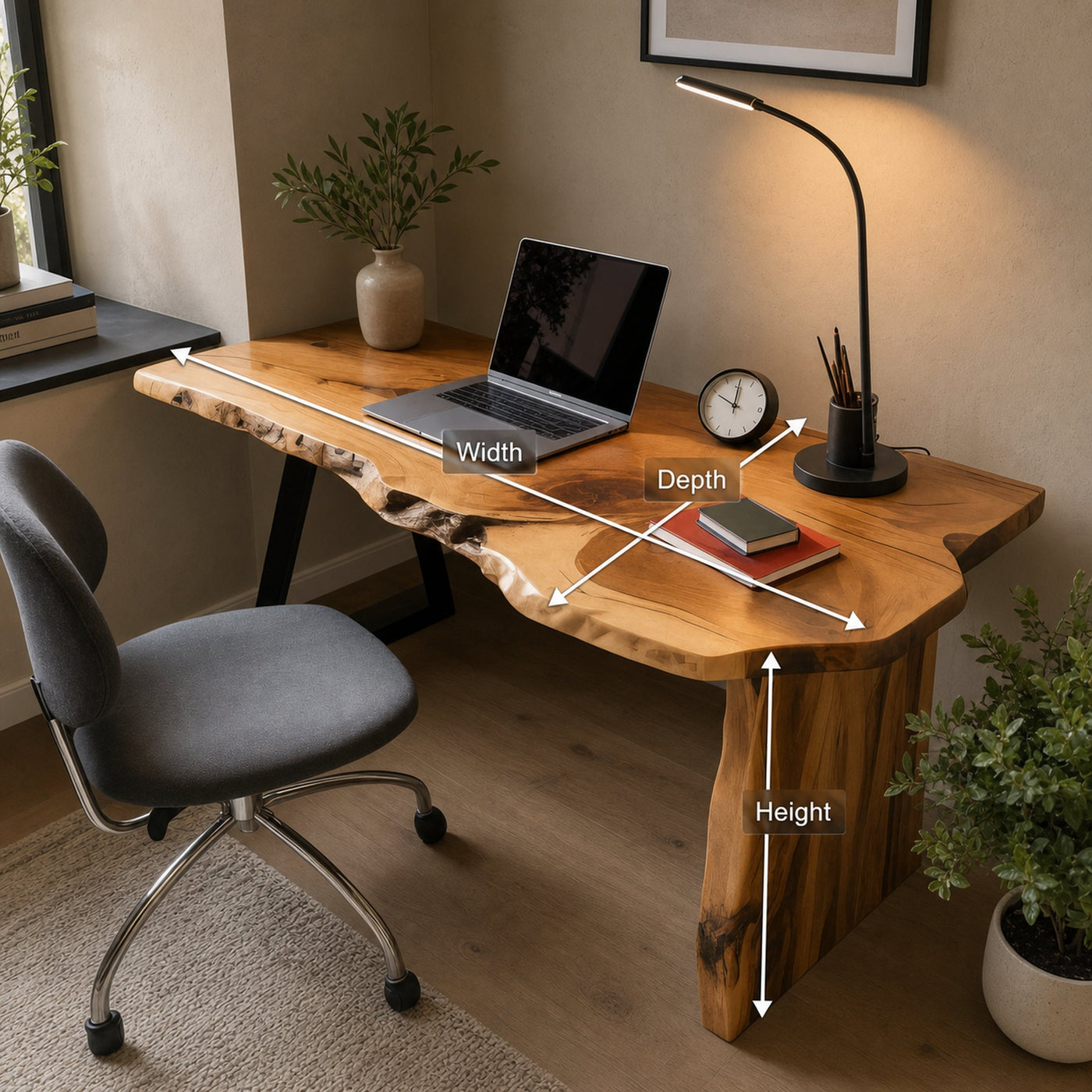 Rustic Office Desk With Live Edge Design For Home Workspace - product view 8