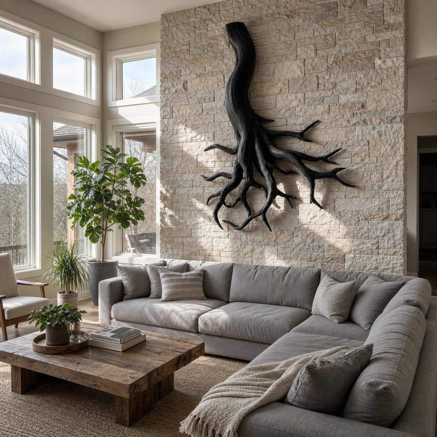 Rustic Organic Root Sculpture Wall Decor Living Room And Hallway - product view 3