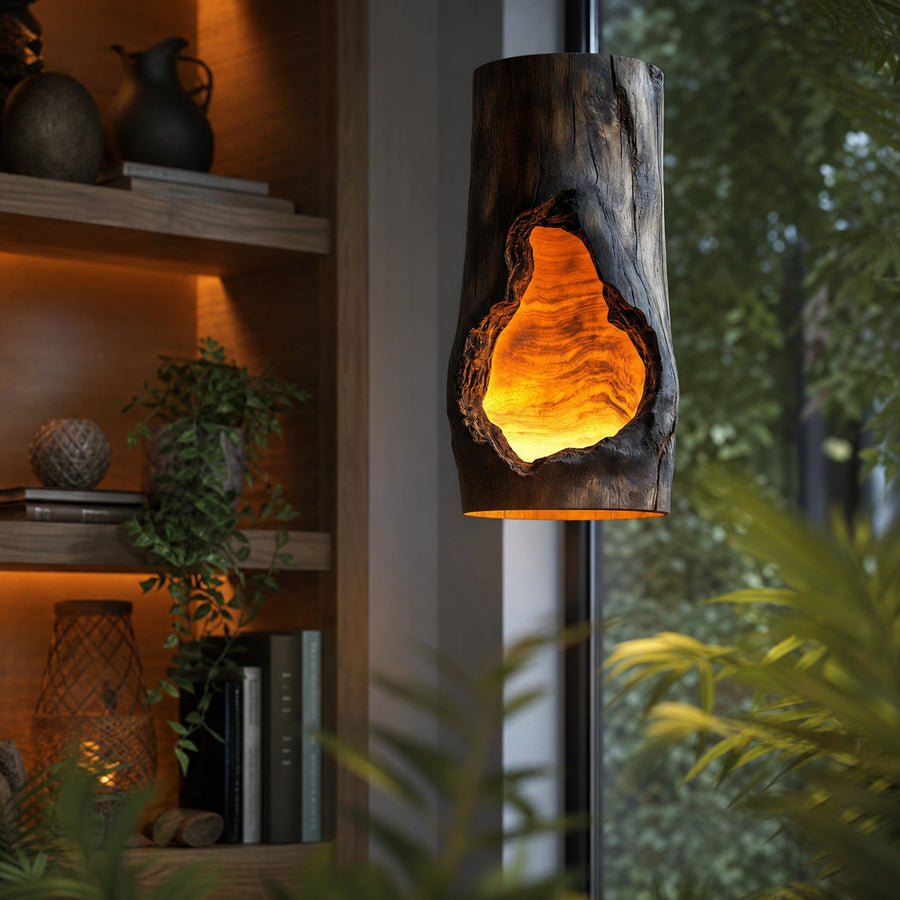 Rustic Pendant Light And Log Lamp For Living Room And Dining Room Decor