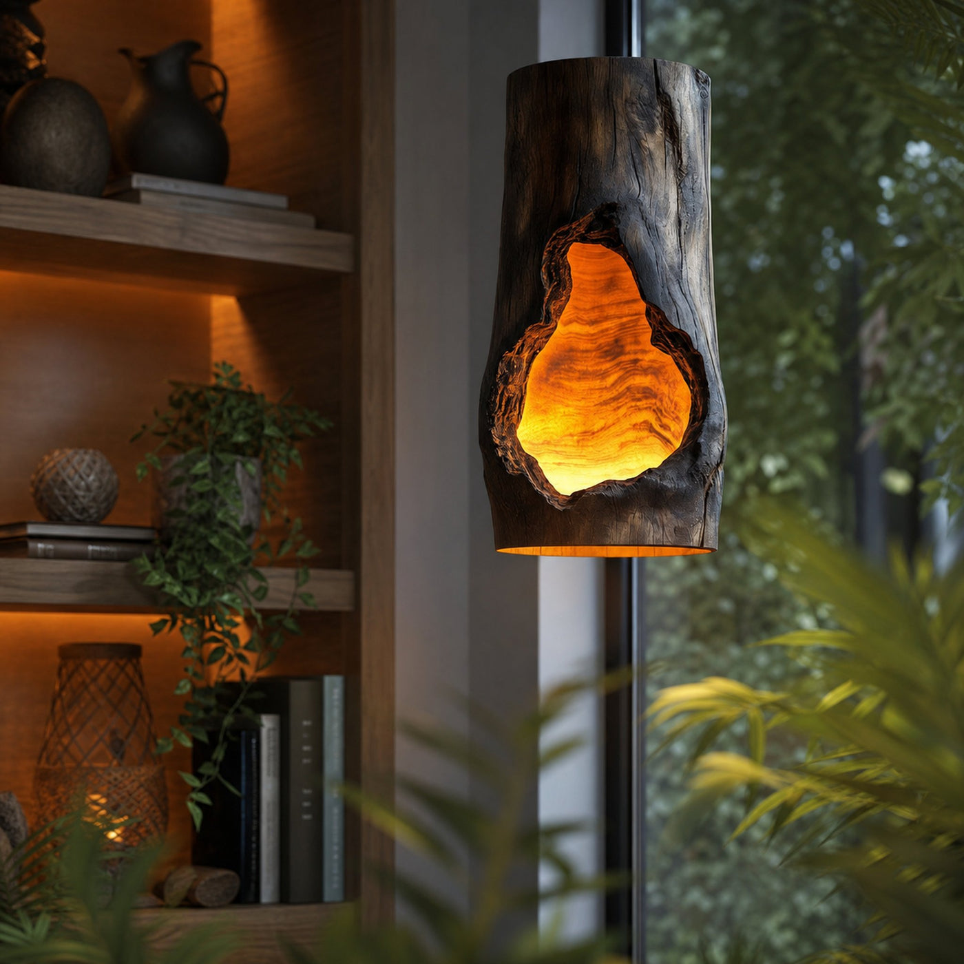 Rustic Pendant Light And Log Lamp For Living Room And Dining Room Decor
