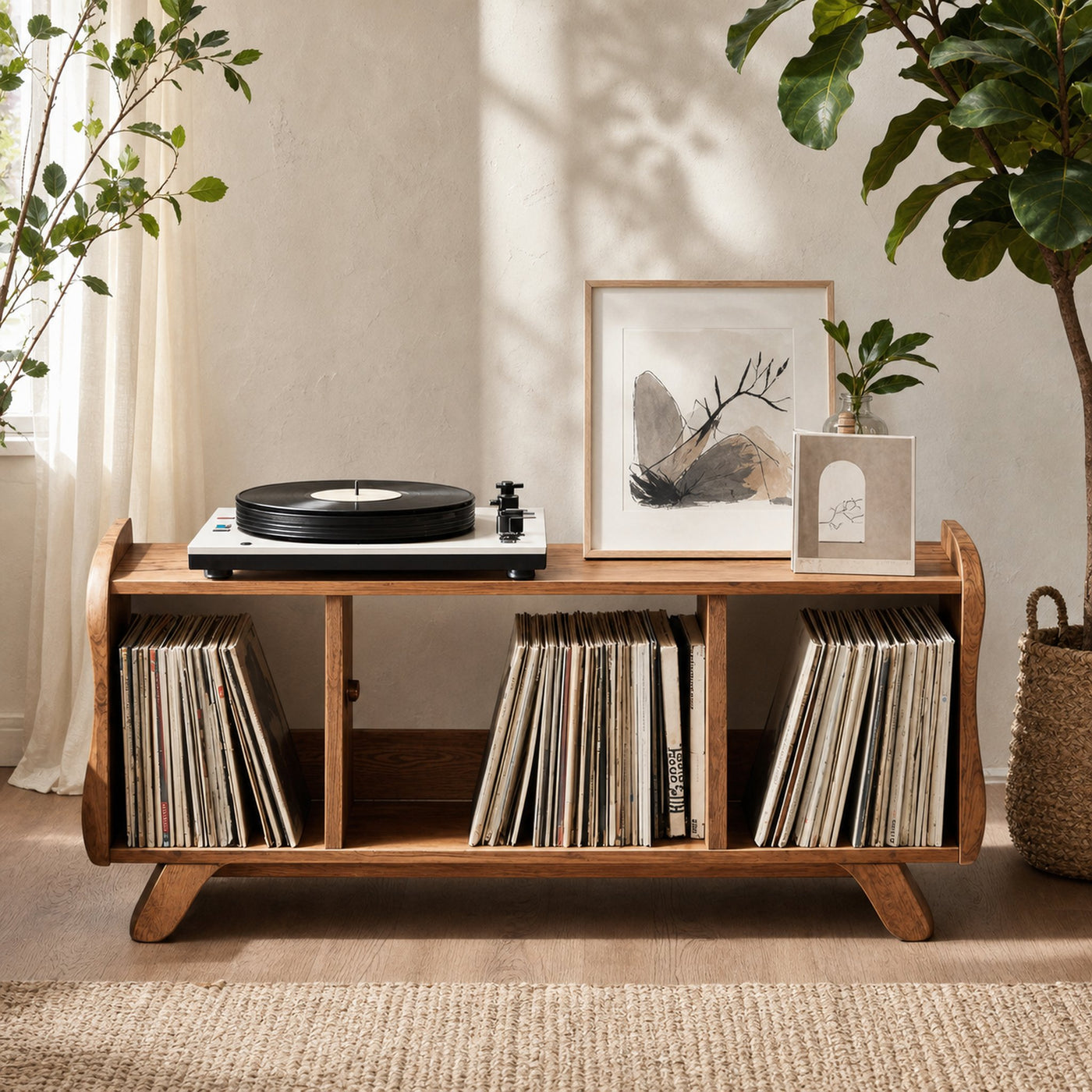 Rustic Record Player Cabinet Solid Wood For Living Room Use